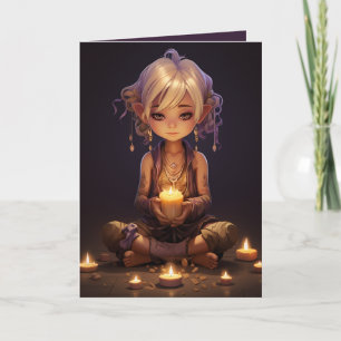 Pretty Meditating Yoga Girl Purple Gold Birthday Card