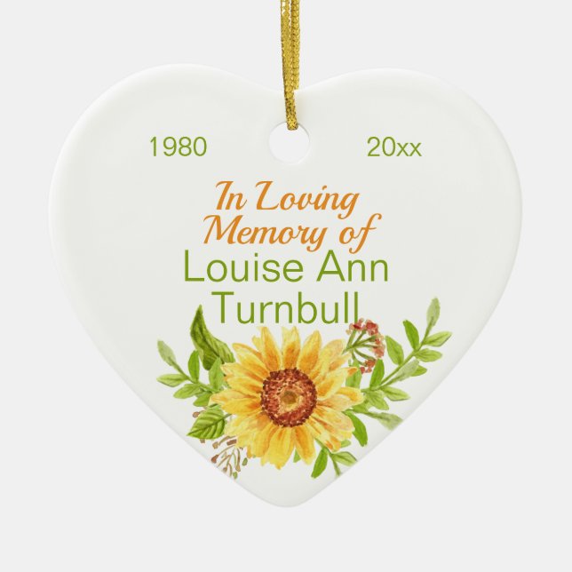 Pretty Memorial In Loving Memory Floral Sunflower Ceramic Ornament (Front)