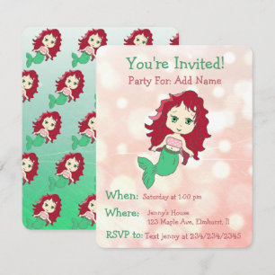 Pretty Mermaid Birthday Party Invitations