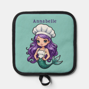 Pretty Mermaid Chef with Purple Hair Pot Holder