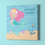 Pretty Mermaid Custom Beach House Girls Bedroom Faux Canvas Print<br><div class="desc">A cute under the sea children's canvas art for a little girl who loves pretty pink mermaids. This cute beach binder features an adorable pink haired mermaid swimming next to beautiful seashells in the ocean. Cool children's room decor for a beach house kids bedroom.</div>