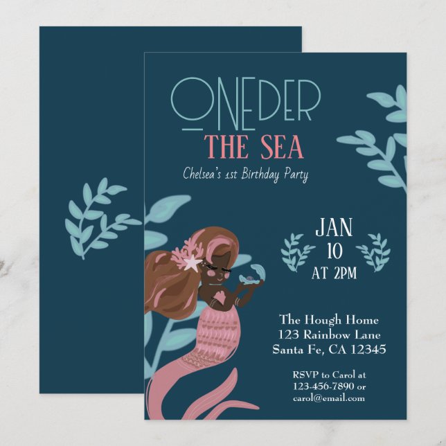Pretty Mermaid First Birthday Invitation (Front/Back)