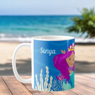 Pretty Mermaid Girl Customisable Kids Beach Coffee Mug