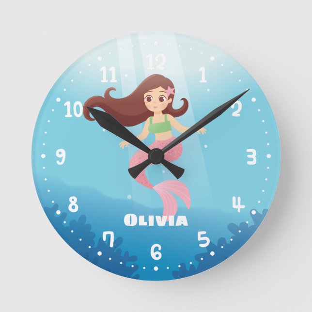 Pretty Mermaid Girls Bedroom Decor Wall Clock (Front)