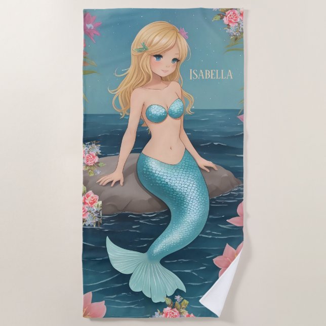 Pretty Mermaid Kids Beach Towel (Front)