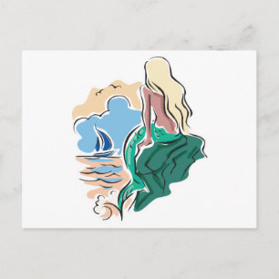 pretty mermaid sitting on rock postcard