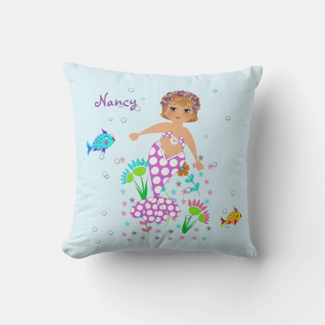Pretty Mermaid Themed Personalised Design Cushion (Front)