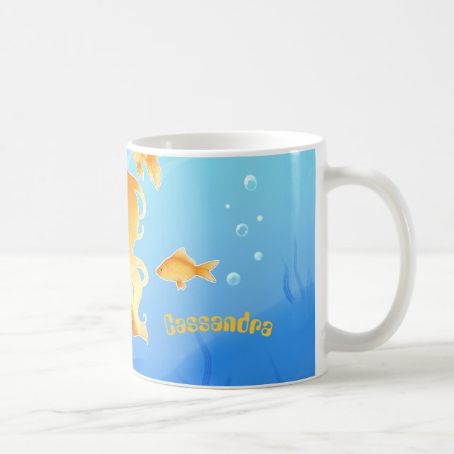 Pretty Mermaid with goldfish under water Coffee Mug (Right)