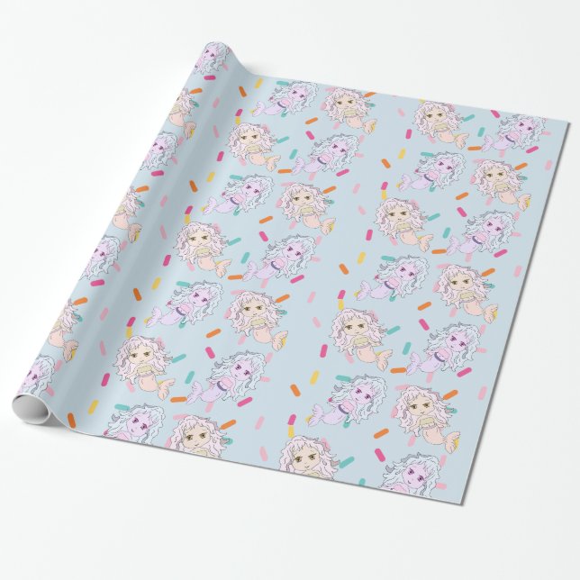 Pretty Mermaids and Candy Sprinkles Gift Wrap (Unrolled)