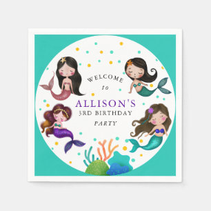 Pretty Mermaids Under the Sea Girls Birthday Napkin