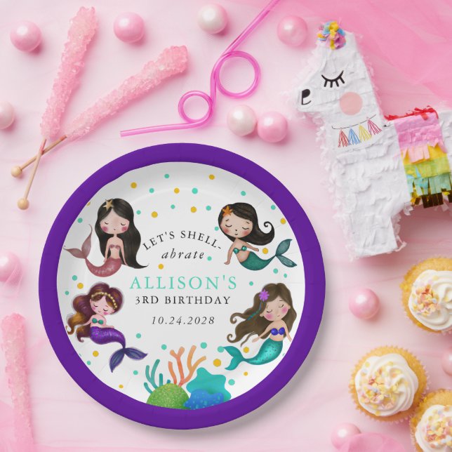 Pretty Mermaids Under the Sea Girls Birthday Paper Plate (Party)