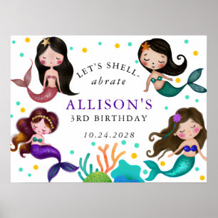 Pretty Mermaids Under the Sea Girls Birthday Poster