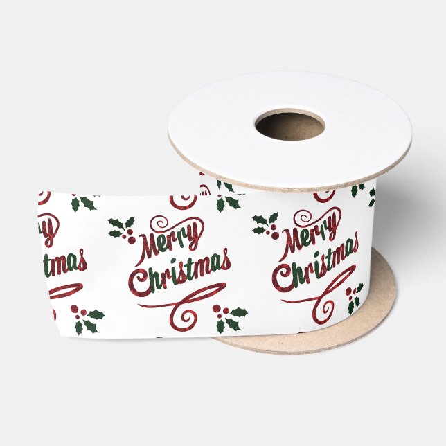 Pretty Merry Christmas Script Satin Ribbon (Spool)