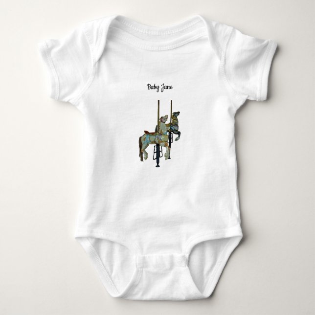 Pretty Merry Go Round Carousel Horses Baby Bodysuit (Front)