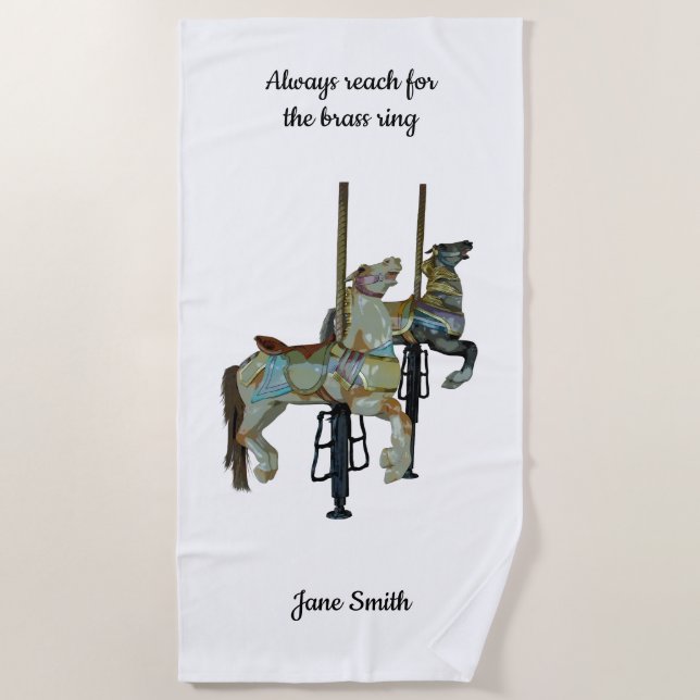 Pretty Merry Go Round Carousel Horses Beach Towel (Front)