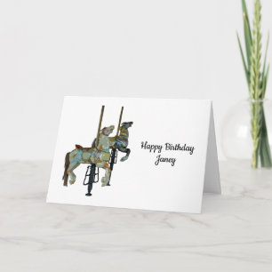 Pretty Merry Go Round Carousel Horses Birthday Card