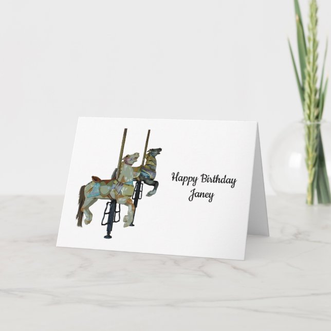 Pretty Merry Go Round Carousel Horses Birthday Card (Front)