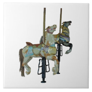 Pretty Merry Go Round Carousel Horses Ceramic Tile