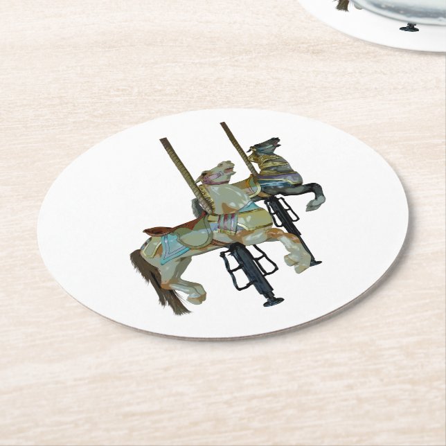Pretty Merry Go Round Carousel Horses Paper Coaster (Angled)