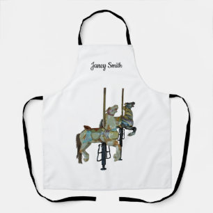 Pretty Merry Go Round Carousel Horses Print Apron
