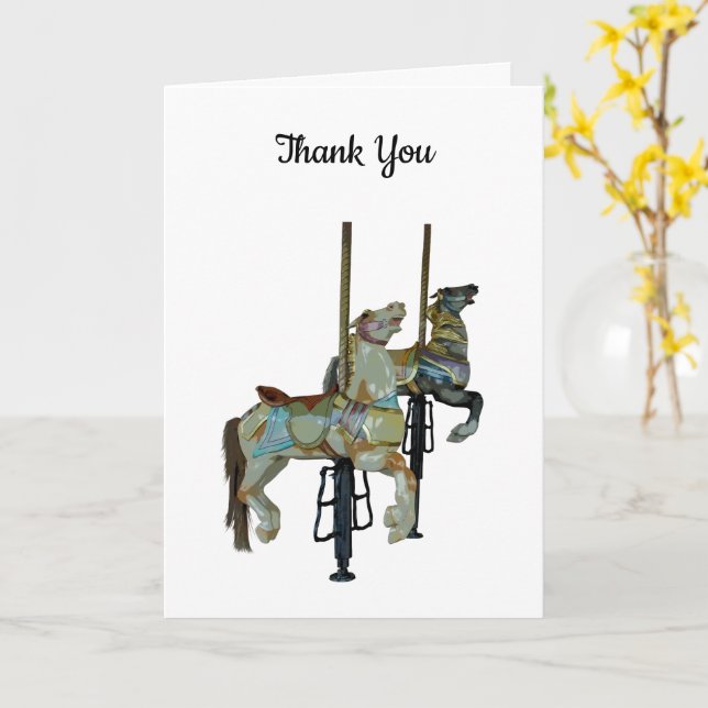 Pretty Merry Go Round Carousel Horses Thank You Card (Yellow Flower)