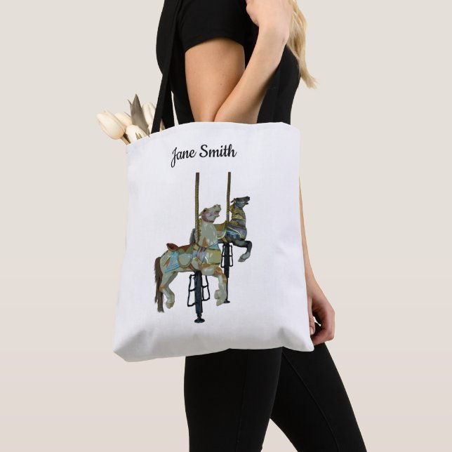 Pretty Merry Go Round Carousel Horses Tote Bag (Close Up)