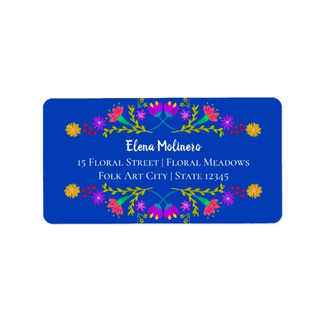 Pretty Mexican Fiesta Folk Art Royal Blue Address Label (Front)