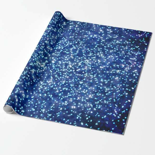 Pretty Midnight Blue Faux Glitter Design Wrapping Paper (Unrolled)