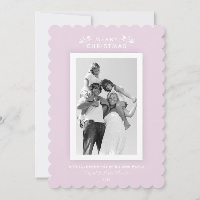 Pretty Millennial Pink Minimal Christmas Photo Holiday Card (Front)
