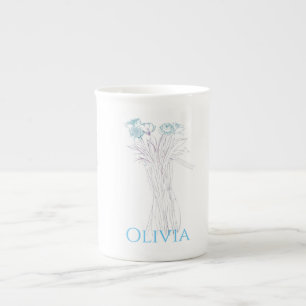 Pretty Minimal Modern Flower Outline For Women  Bone China Mug