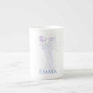 Pretty Minimal Modern Flower Outline For Women  Bone China Mug