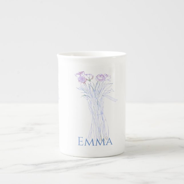 Pretty Minimal Modern Flower Outline For Women  Bone China Mug (Front)