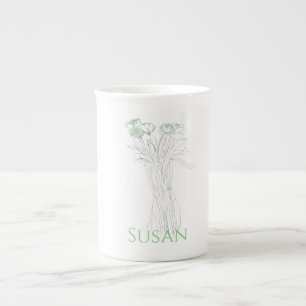 Pretty Minimal Modern Flower Outline For Women Bone China Mug