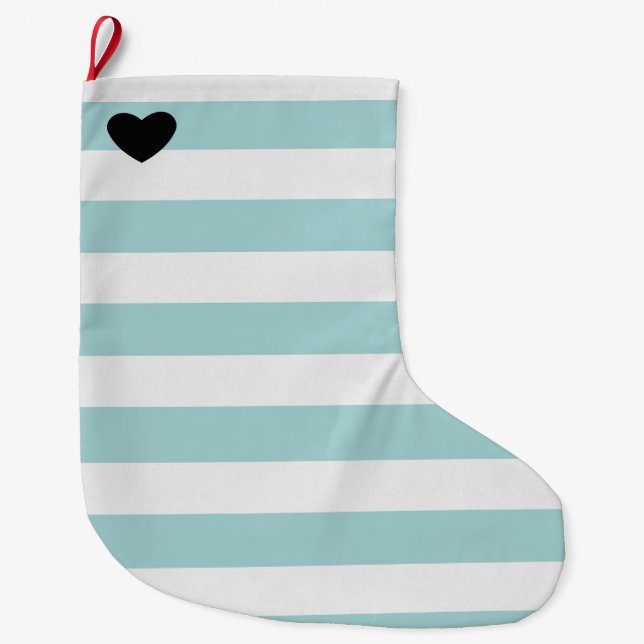 Pretty Mint and White Stripes Heart Large Christmas Stocking (Front)
