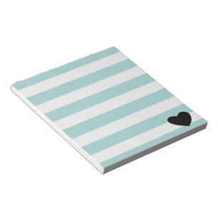 Pretty Mint and White Stripes Heart Notepad