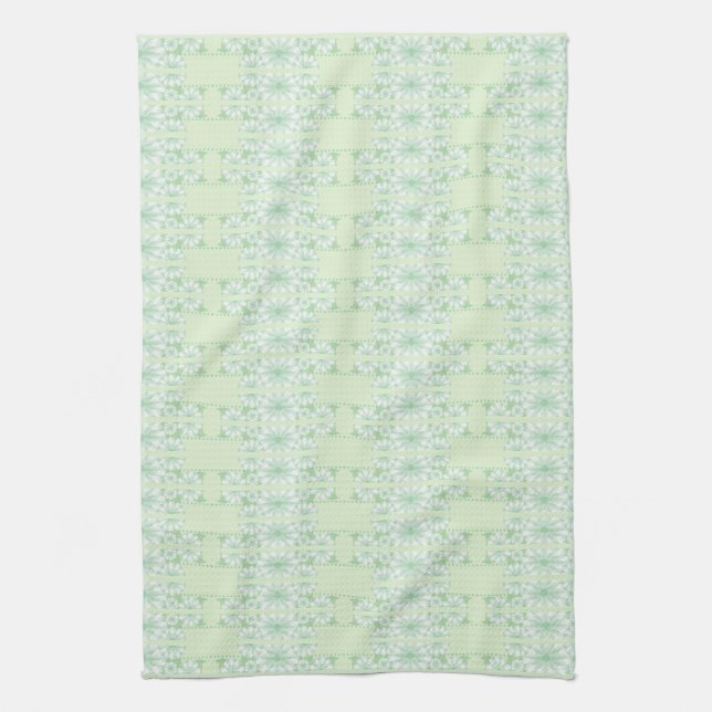 Pretty Mint Green Floral Tea-Towel Tea Towel (Vertical)