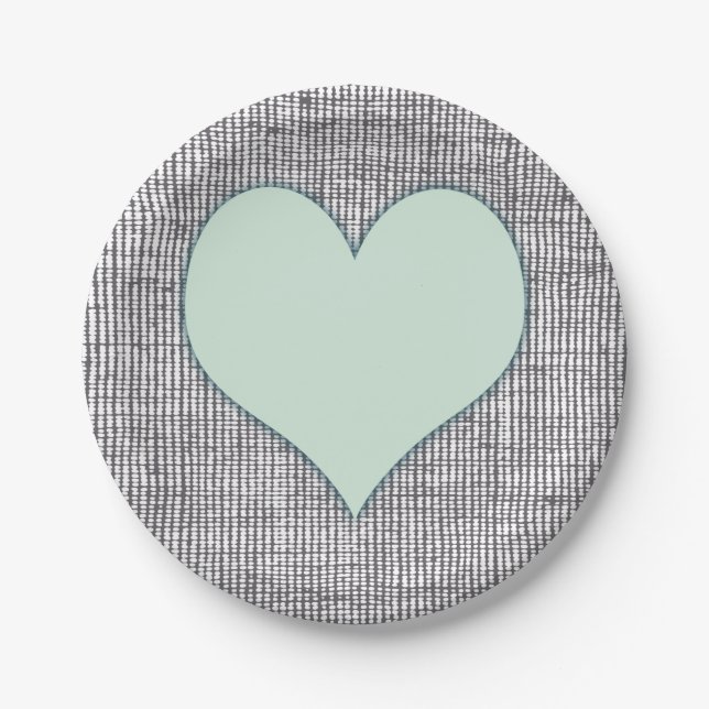 Pretty Mint Green Heart Garden Paper Plate (Front)