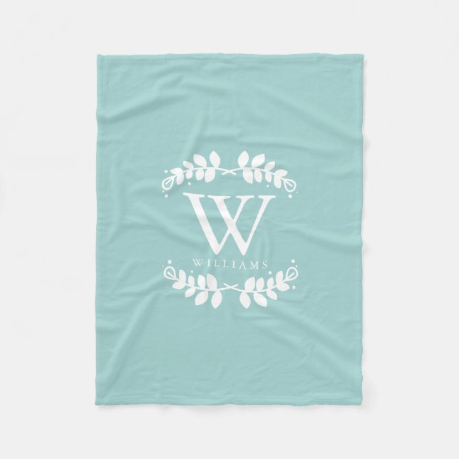 Pretty Mint Green Monogram Fleece Blanket (Front)