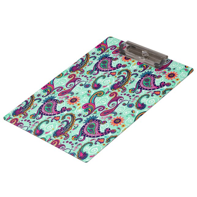 Pretty Mint Paisley Clipboard (Angled)