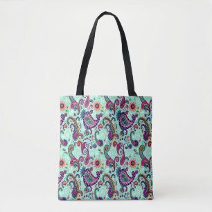 Pretty Mint Paisley Tote Bag