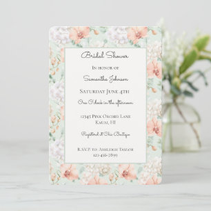 Pretty Mint Peach Orchid Flowers Bridal Shower Invitation