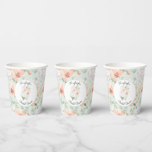  Pretty Mint Peach Orchid Flowers Bridal Shower  Paper Cups