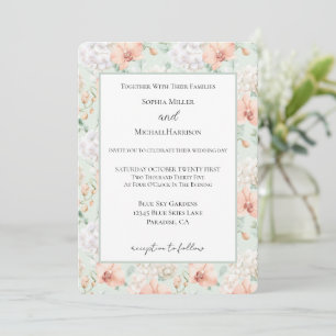 Pretty Mint Peach Orchid Flowers Wedding Invitation
