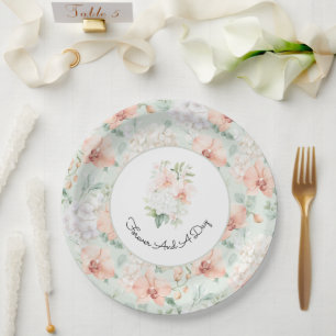  Pretty Mint Peach Orchid Flowers Wedding Paper Plate
