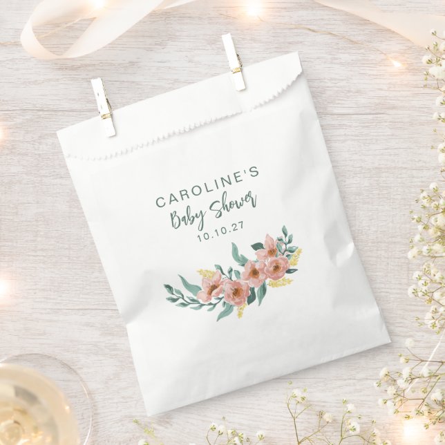 Pretty Mint Sage Blush Floral Custom Baby Shower Favour Bag (Clipped)