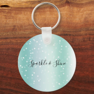 Pretty Mint White Bokeh Dots Celebration Key Ring