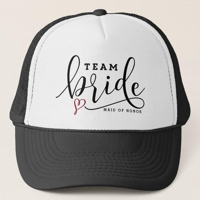 Pretty Modern Calligraphy Team Bride Custom Trucker Hat (Front)