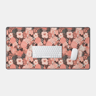 Pretty Modern Coral and Pink Floral Patterned Desk Mat