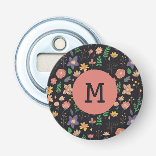 Pretty Modern Dark Floral Pattern Monogram Bottle Opener