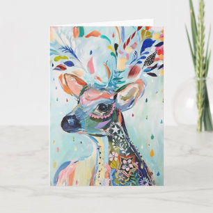Pretty Modern Deer Art Flower Antlers Card